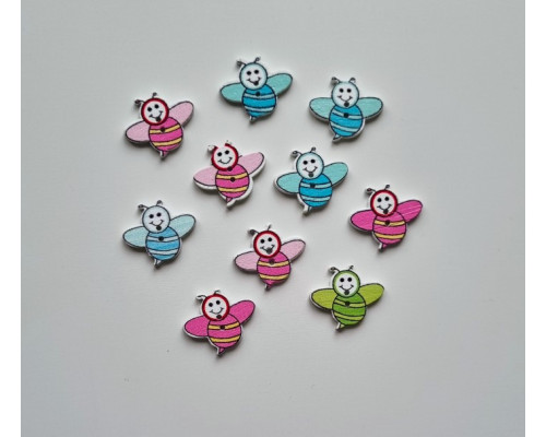 ДЕРЕВ'ЯНІ ГУДЗИКИ "БДЖОЛА" / УПАКОВКА - 10 ШТ / 20*20 ММ / МІКС