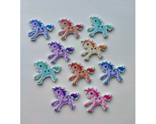 ДЕРЕВ'ЯНІ ГУДЗИКИ "Єдиноріг" / УПАКОВКА - 10 ШТ / 30*15 ММ / МІКС 