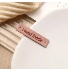 Бірка "Hand Made" , розмір 4см * 1см  , замша  (пудровий) 