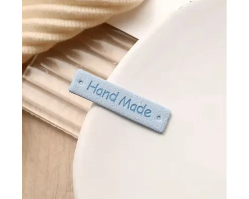 Бірка "Hand Made" , розмір 4см * 1см  , замша  (блакитний) 